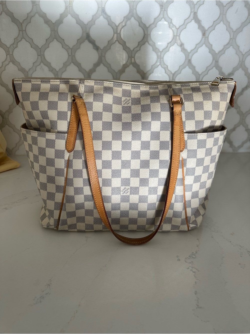 Louis Vuitton Damier Azur Check Canvas Tote - Cream/Tan